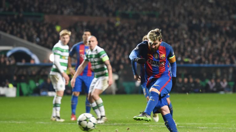 Lionel Messi with his second of the match from the penalty spot