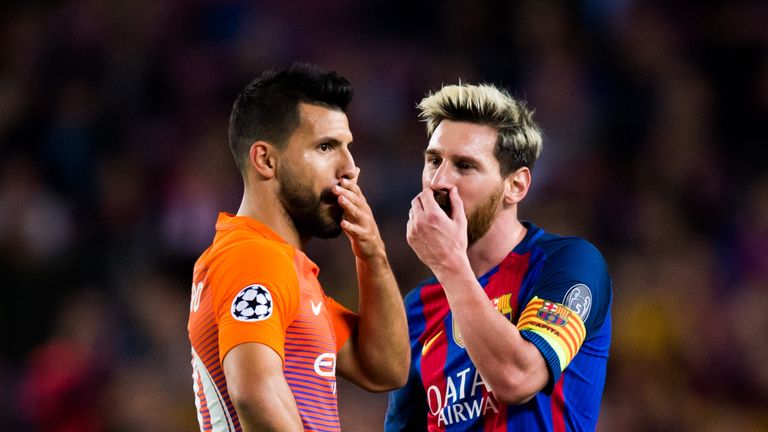 Sergio Aguero and Lionel Messi at the Nou Camp two weeks ago
