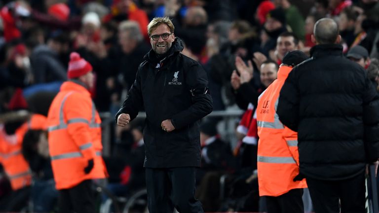 Liverpool boss Jurgen Klopp celebrates his side's victory over Leeds in the EFL Cup