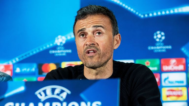 Barcelona manager Luis Enrique addresses the press at Celtic Park