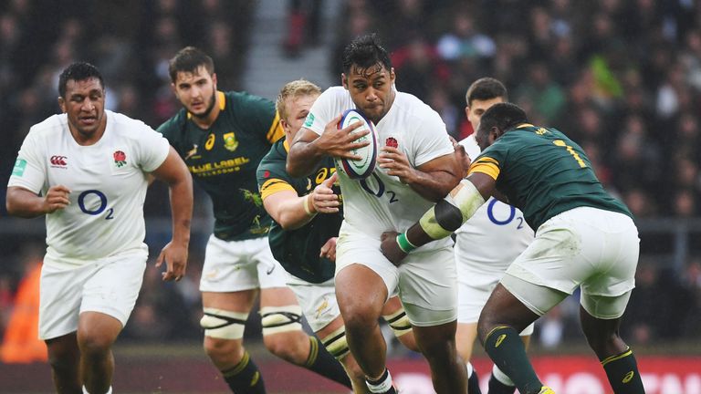 Mako Vunipola is tackled by Tendai Mtawarira