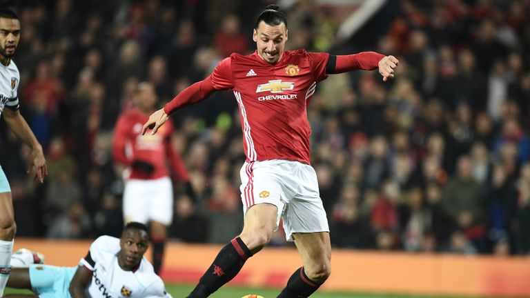 Manchester United striker Zlatan Ibrahimovic opens the scoring against West Ham in the EFL Cup quarter-final