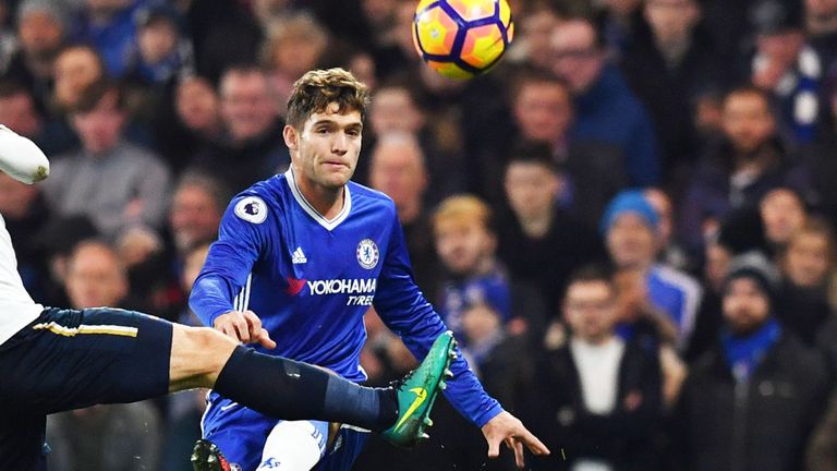Chelsea defender Marcos Alonso delivers a cross against Tottenham