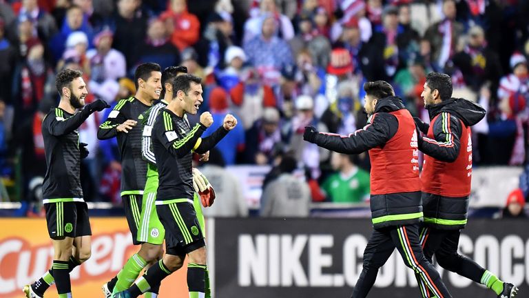 Mexico celebrate at the full-time whistle after Rafael Marquez's late winner