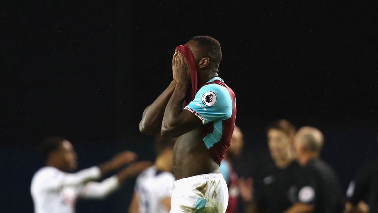 Michail Antonio of West Ham United is dejected after the final whistle during the Premier League match between Tottenham Hotspur