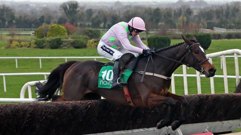 Min and Ruby Walsh jump the last fence to win the Irish Stallion Farms European Breeders Fund Beginners Chase at Navan.