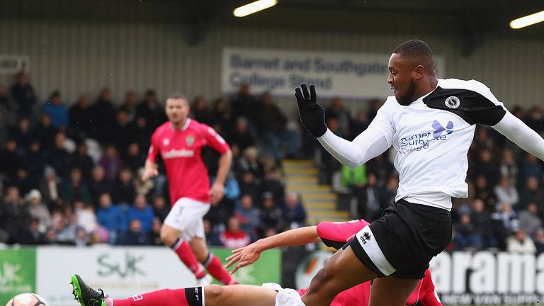 Morgan Ferrier of Boreham wood scores 