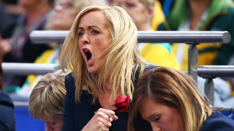England head coach Tracey Neville reacts during the 2015 Netball World Cup match between England and Jamaica