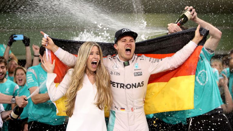Mercedes' Nico Rosberg celebrates winning the Formula One world championship 
