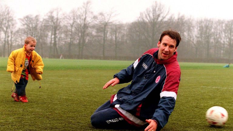 Middlesbrough and formerArsenal player Paul Merson with his two-year-old son Sam, who will be hoping that his dad can score the winner at the Riverside on 