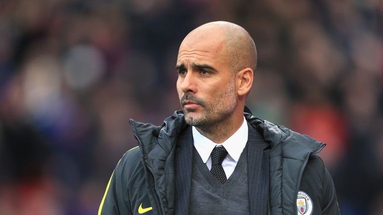 LONDON, ENGLAND - NOVEMBER 19: Josep Guardiola, Manager of Manchester City looks on during the Premier League match between Crystal Palace and Manchester C