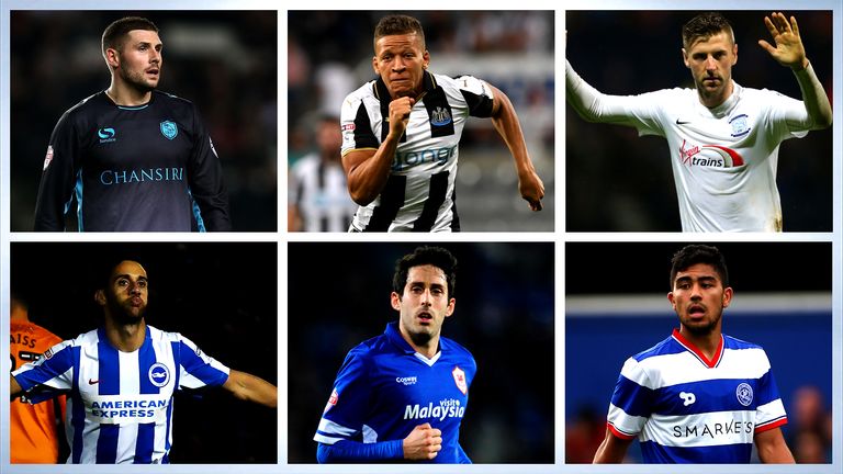 L to R - top: Gary Hooper, Dwight Gayle,, Paul Gallagher.
L to R - bottom: Sam Baldock,, Peter Whittingham, Massimo Luongo..