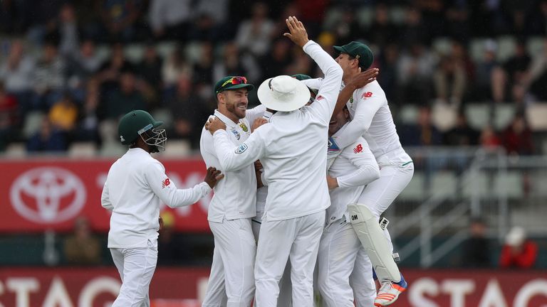 HOBART, AUSTRALIA - NOVEMBER 12:  Vernon Philander of South Africa celebrates after taking the wicket of Adam Voges of Australia during day one of the Seco