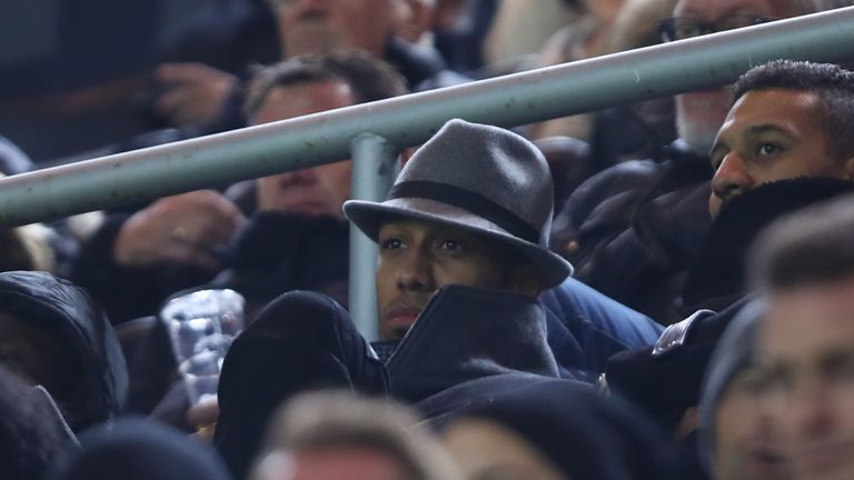 Pierre-Emerick Aubameyang watches Borussia Dortmund's Champions League clash with Sporting Lisbon from the stands