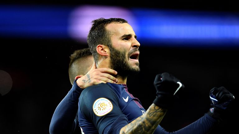 Paris Saint-Germain forward Rodriguez Jese celebrates