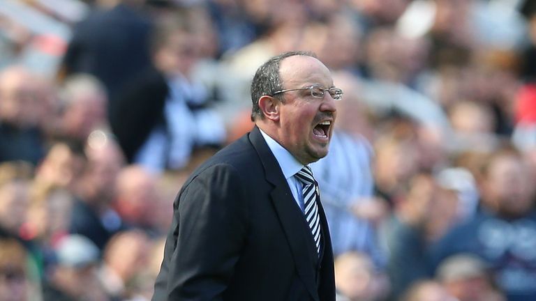 NEWCASTLE UPON TYNE, ENGLAND - MAY 15:  Rafael Benitez manager of Newcastle United looks on during the Barclays Premier League match between Newcastle Unit