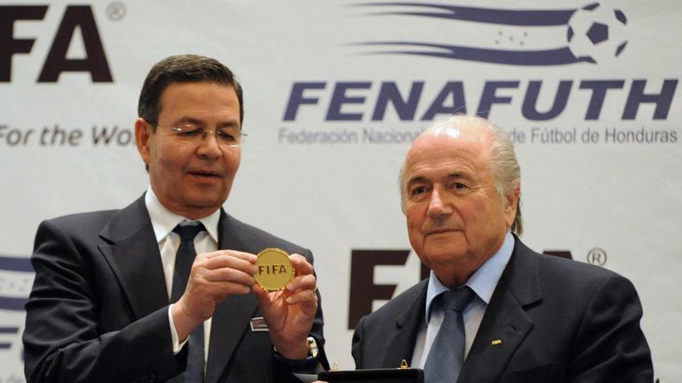 Rafael Callejas with disgraced former FIFA president Sep Blatter in 2011