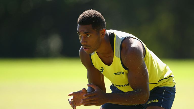 Ratu Tagive prepares for a drill during an Australian Sevens training session 