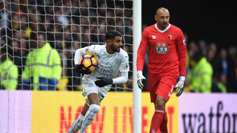 Riyad Mahrez pulls a goal back for Leicester against Watford