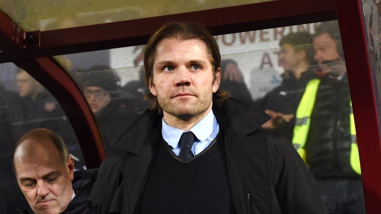 Hearts manager Robbie Neilson in the dug-out ahead of kick-off against Rangers