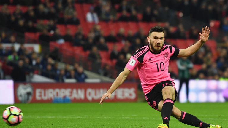 LONDON, ENGLAND - NOVEMBER 11:  Robert Snodgrass of Scotland misses a chance during the FIFA 2018 World Cup qualifying match between England and Scotland a