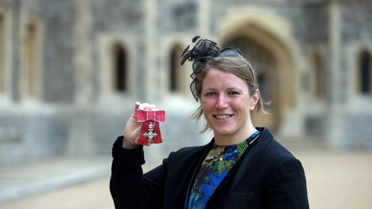 England WomenÕs Rugby Union team member Rochelle Clark after receiving her MBE (Member of the Order of the British Empire) award for services to rug