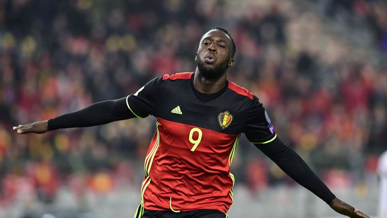 Belgium's Romelu Lukaku celebrates after scoring 