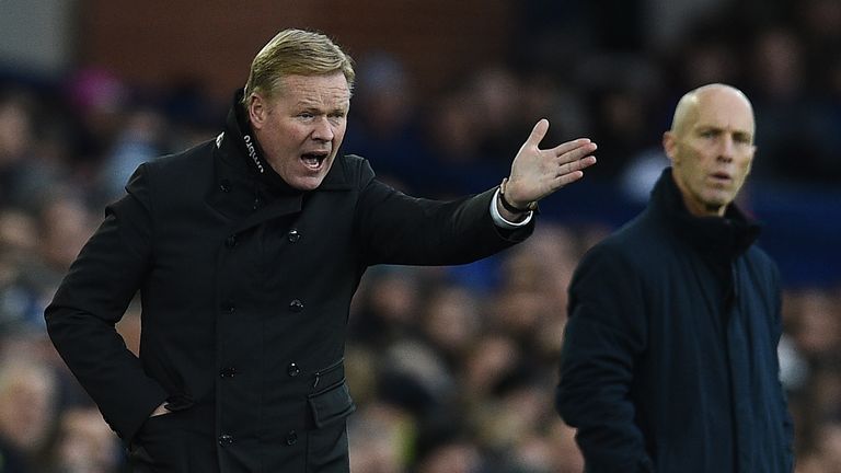 Everton's Dutch manager Ronald Koeman gestures from the touchline