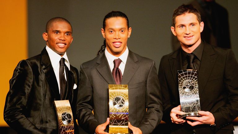 Ronaldinho pipped Samuel Eto'o and Frank Lampard to the 2005 FIFA World Player of the Year award