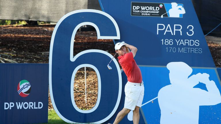 DUBAI, UNITED ARAB EMIRATES - NOVEMBER 15:  Rory McIlroy of Northern Ireland tees off on the 6th hole during a pro-am round ahead of the DP World Tour Cham