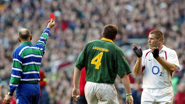 Ben Cohen applauds the sending off of South Africa's Jannes Labuschagne during the 2002 autumn internationals