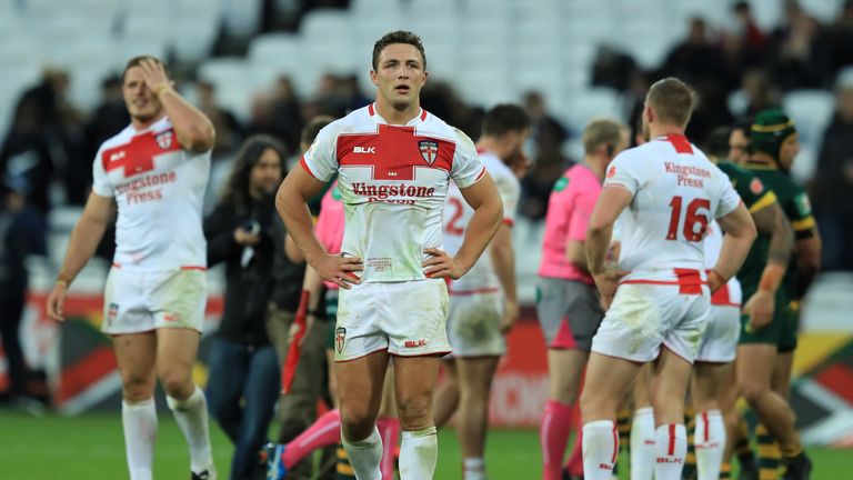 Sam Burgess looks dejected after England's loss to Australia