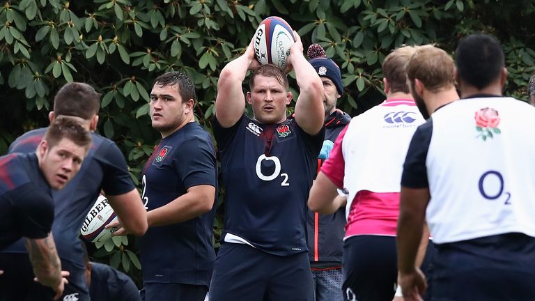 Dylan Hartley during an England training session held at Pennyhill Park 