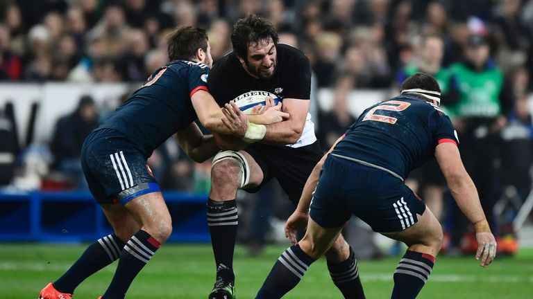 All Blacks lock Samuel Whitelock makes a carry against France