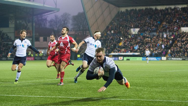 Stuart Hogg scores Scotland's sixth try against Georgia