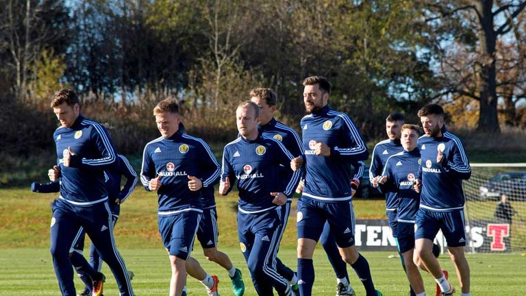 The Scotland squad trained in the winter sun at Mar Hall on Monday