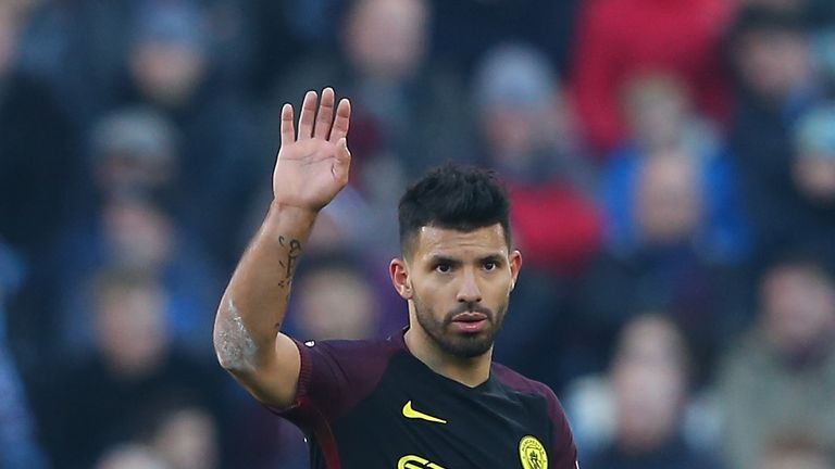 BURNLEY, ENGLAND - NOVEMBER 26:  Sergio Aguero of Manchester City applauds fans as he is substituted during the Premier League match between Burnley and Ma