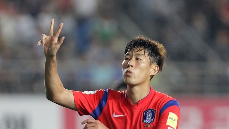 HWASUNG, SOUTH KOREA - SEPTEMBER 03:  Son Heung-Min of South Korea celebrates after scoring a goal during the 2018 FIFA World Cup Qualifier Round 2 - Group