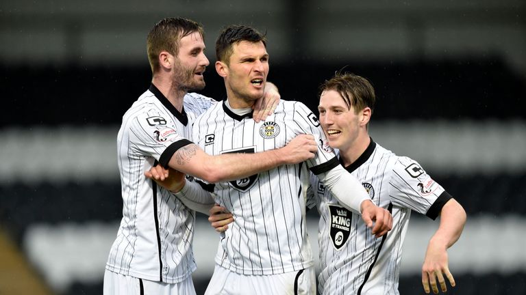 St Mirren's John Sutton (centre) celebrates his goal against Ayr