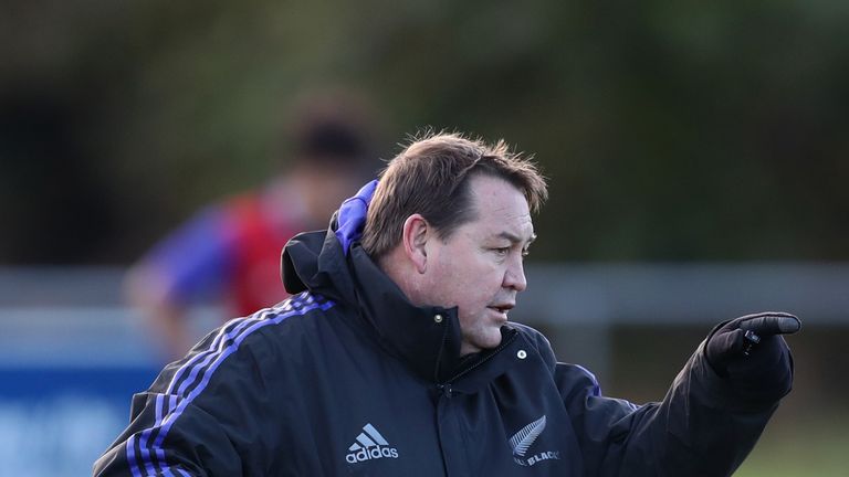 DUBLIN, IRELAND - NOVEMBER 17: New Zealand All Black coach Steve Hansen during a training session at the Westmanstown Sports Complex on November 17, 2016 i