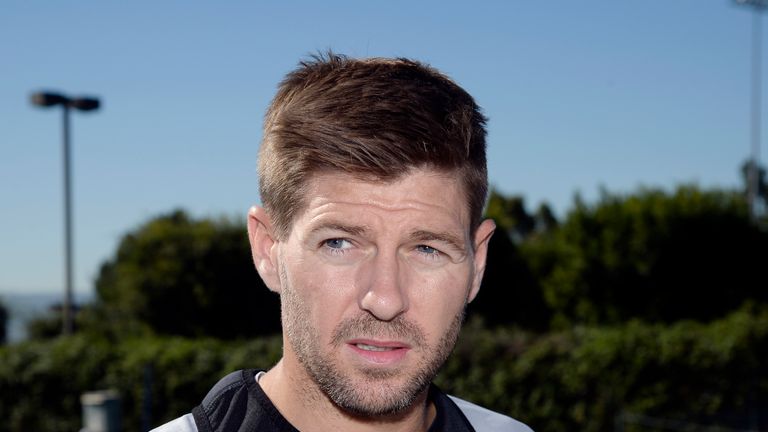 CARSON, CA - FEBRUARY 5: Steven Gerrard #8 of the Los Angeles Galaxy speaks after a training session at StubHub Center February 5, 2016, in Carson, Califor