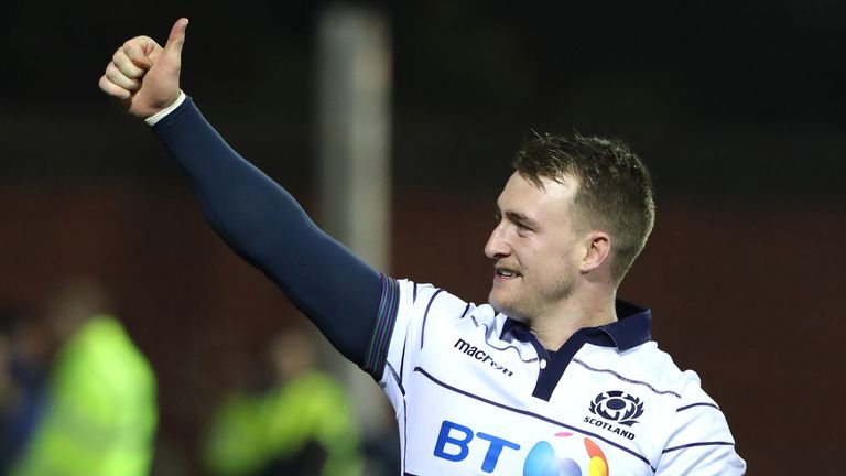 Stuart Hogg celebrates Scotland's victory over Georgia