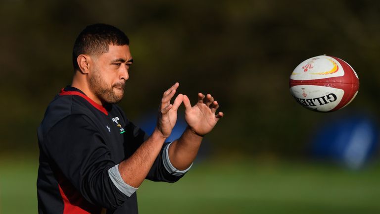 Taulupe Faletau in action during Wales training in the build up to the international match against Argentina 