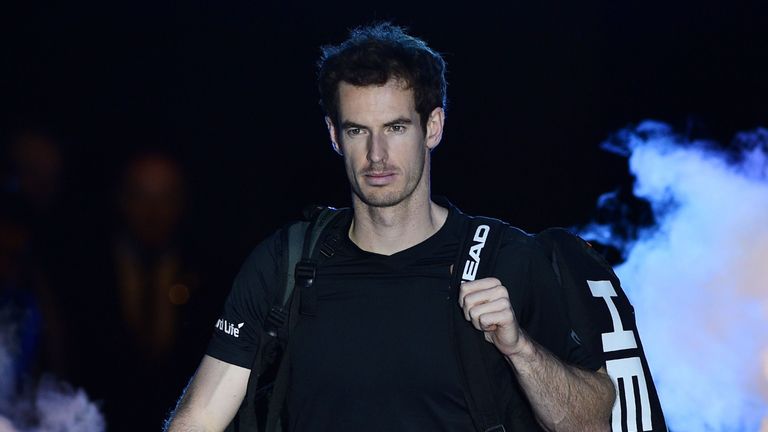 Britain's Andy Murray arrives on court to play Switzerland's Stan Wawrinka at the ATP World Tour 