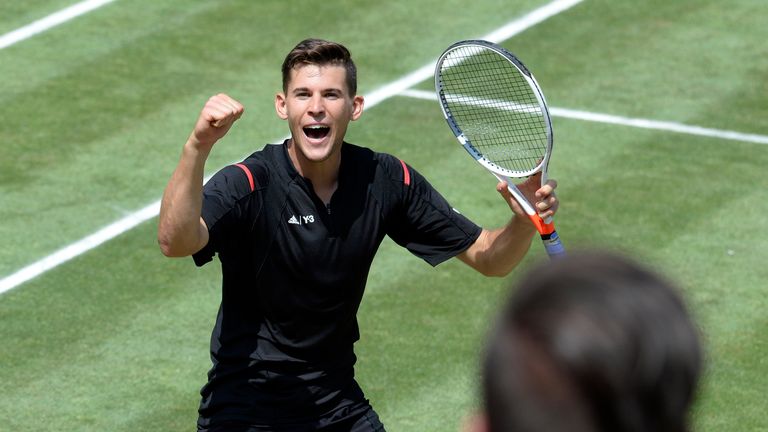 Dominic Thiem of Austria celebrates after the quarter-finals at Mercedes Cup 2016 