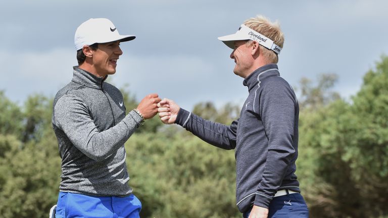 Thorbjorn Olesen and Soren Kjeldsen of Denmark during the third day of the World Cup of Golf at Kingston Heath