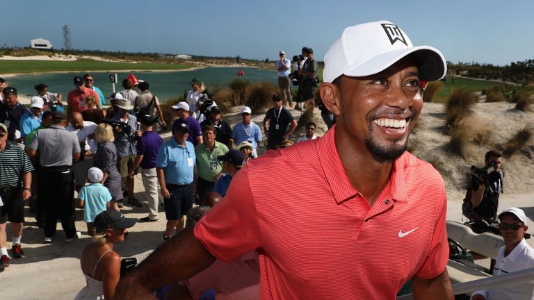 Woods was all smiles during the pro-am in the Bahamas