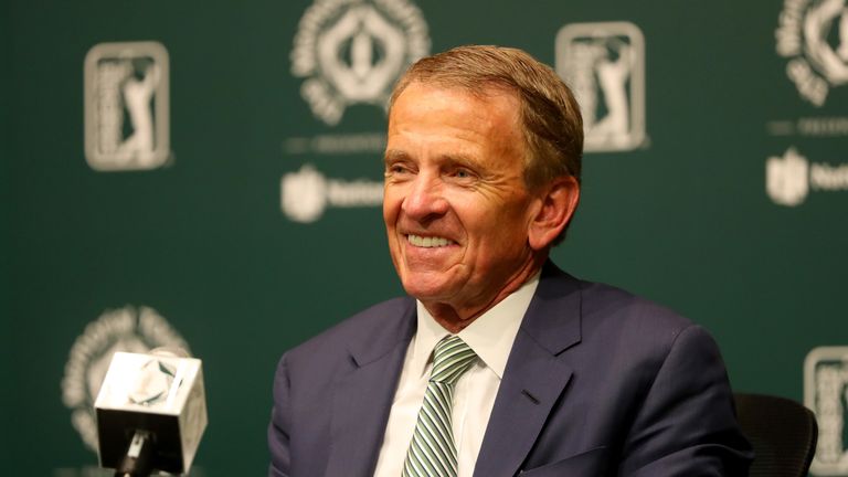 DUBLIN, OH - JUNE 01:  PGA Tour commissioner Tim Finchem speaks to the media regarding the World Golf Championships-Mexico Championship at a press conferen