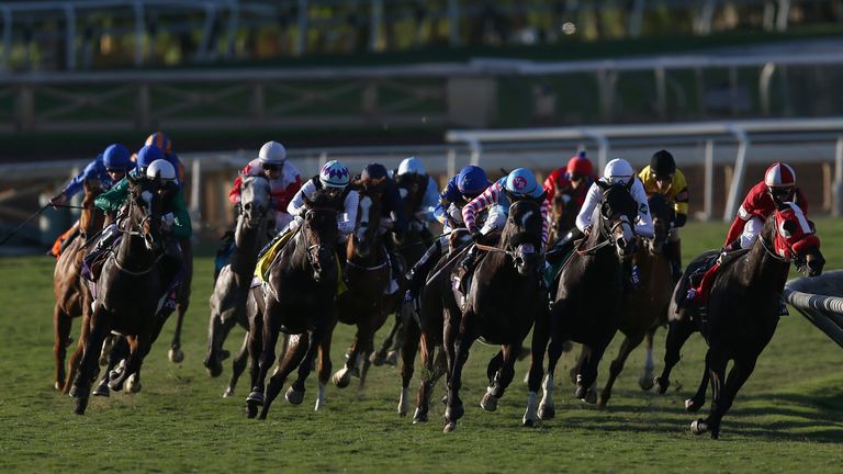 The field turns for home in the Breeders' Cup Mile of 2016.