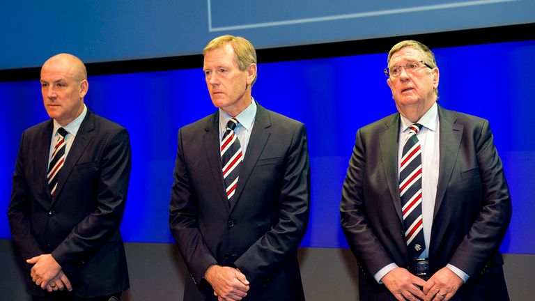 Rangers manager Mark Warburton, chairman Dave King and director Douglas Park at the club's AGM